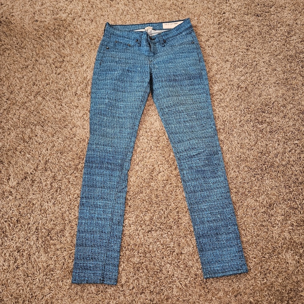 Rag & Bone Womens Legging Jegging Jeans Tweed Print Teal Blue Sz 27 Made In USA